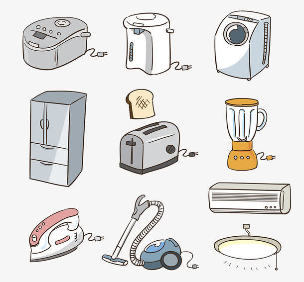 卡通插畫(huà)家電與印刷機(jī)械的創(chuàng)意融合